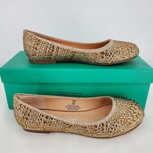 Lauren Lorraine Brea‎ Nude Gold Rhinestone Embellished Ballet Flat Womens 5.5